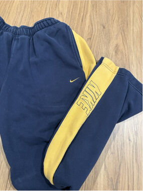 Vintage Nike Sweatpants Y2K Wide Leg Baggy Track Pants Navy Yellow XL J1